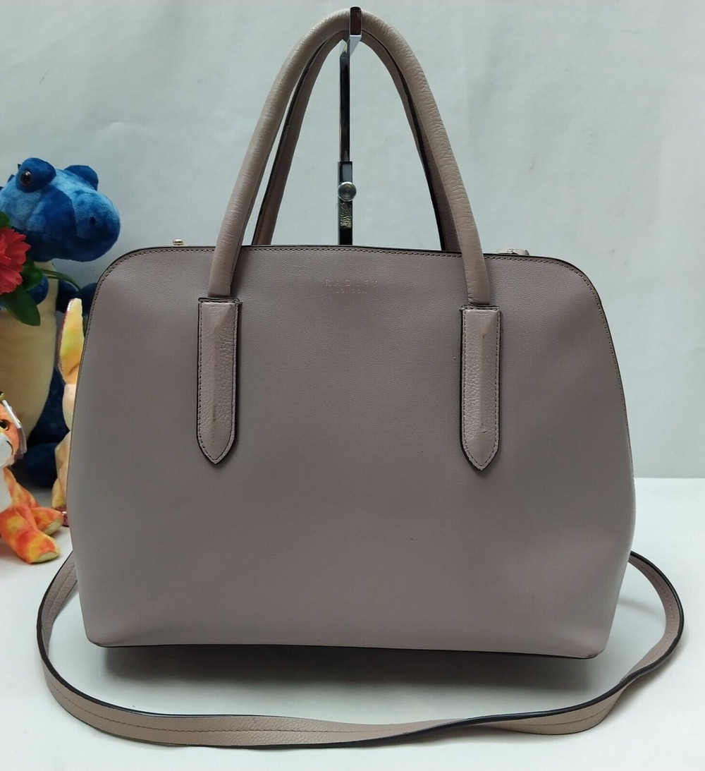 Radley London Gray Leather Double Handles Zipper Closure Satchel Bag